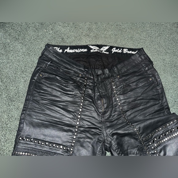 Robin's Jean Black Leather Straight Leg Jeans - Picture 5 of 6